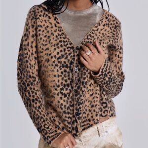 Jaded London Leopard Print Cardigan in Tan and Black